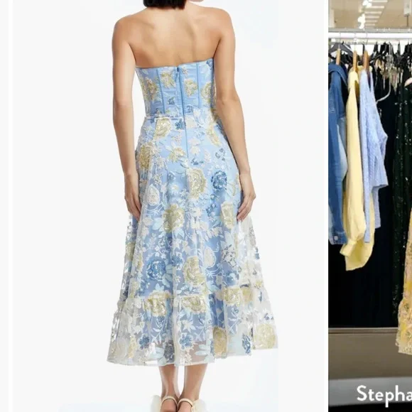 Carina strapless appliqué midi dress. Floral Strapless Dress - Picture 4 of 4